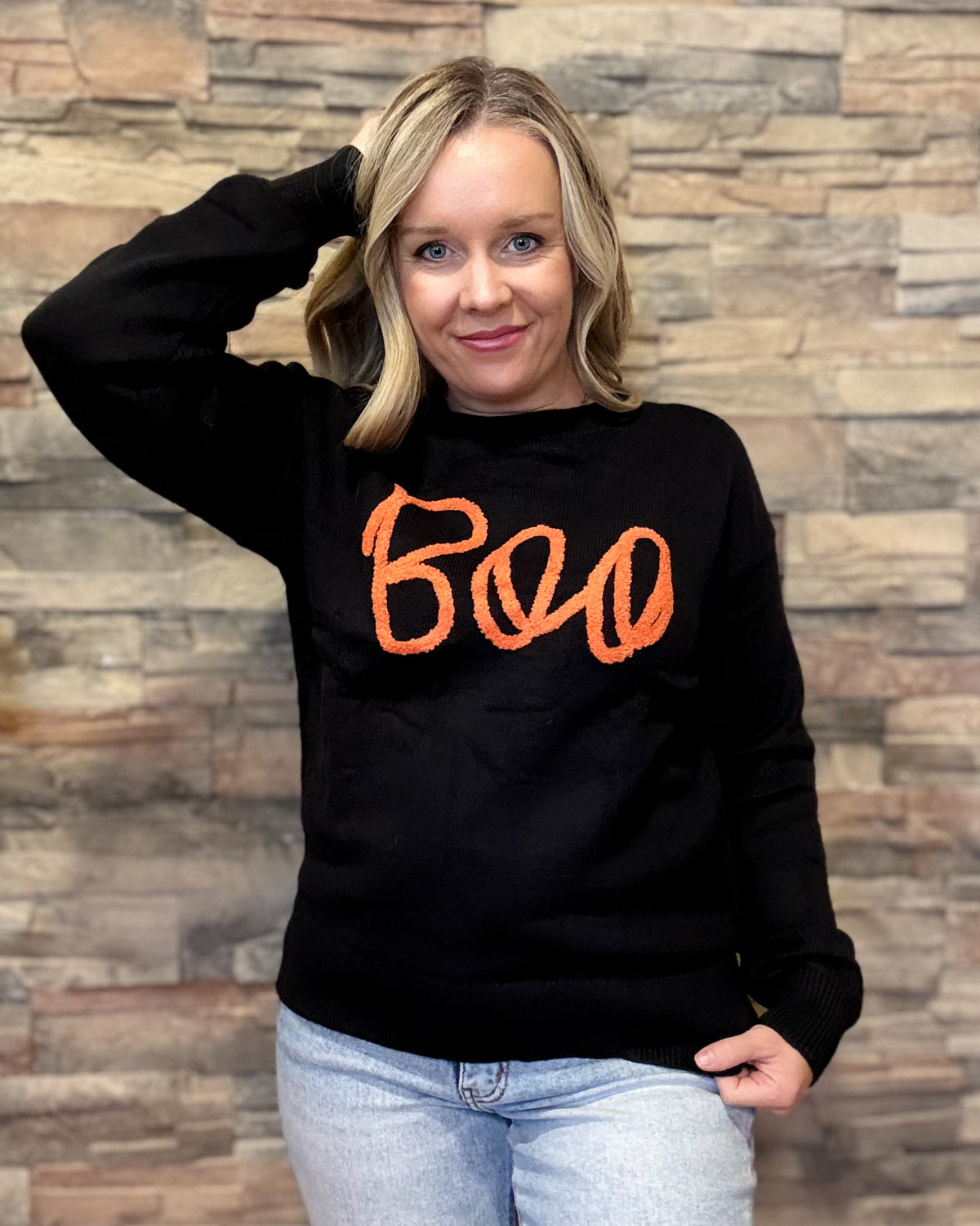 Boo Ribbed Drop Shoulder Sweater