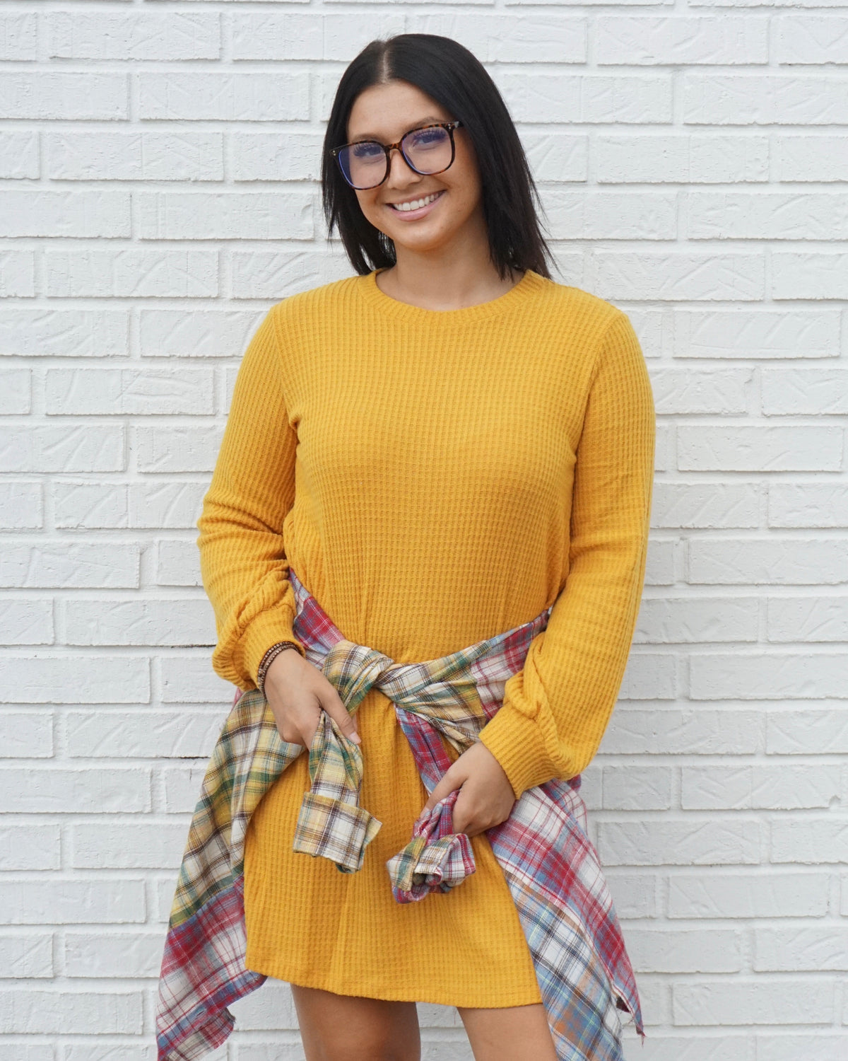 Dolman Twisted Sweater Dress - Mustard