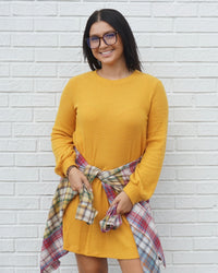 Dolman Twisted Sweater Dress - Mustard