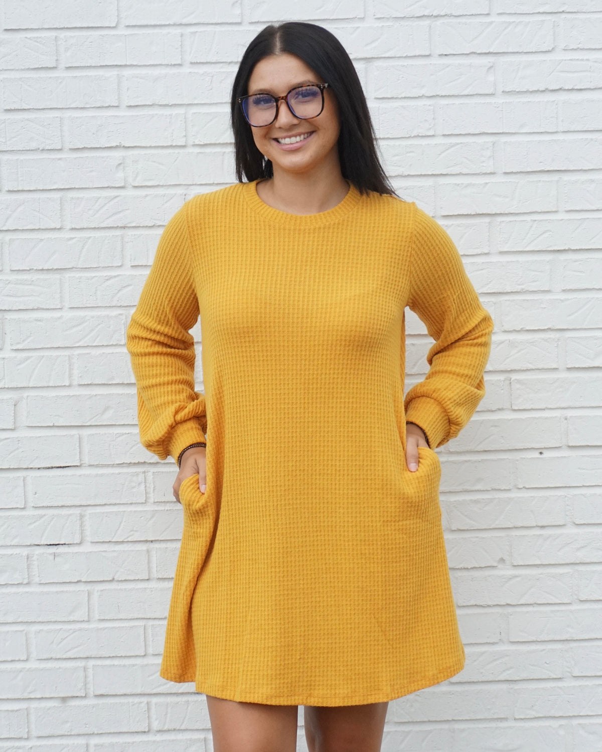 Dolman Twisted Sweater Dress - Mustard