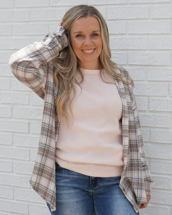 Fayston Waffle Crew - Light Pink