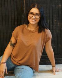 Linen Basic Cap Sleeve Tee - Clay