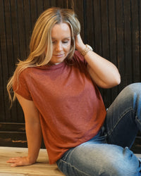 Linen Basic Cap Sleeve Tee - Wine