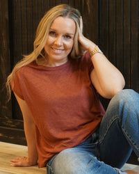 Linen Basic Cap Sleeve Tee - Wine