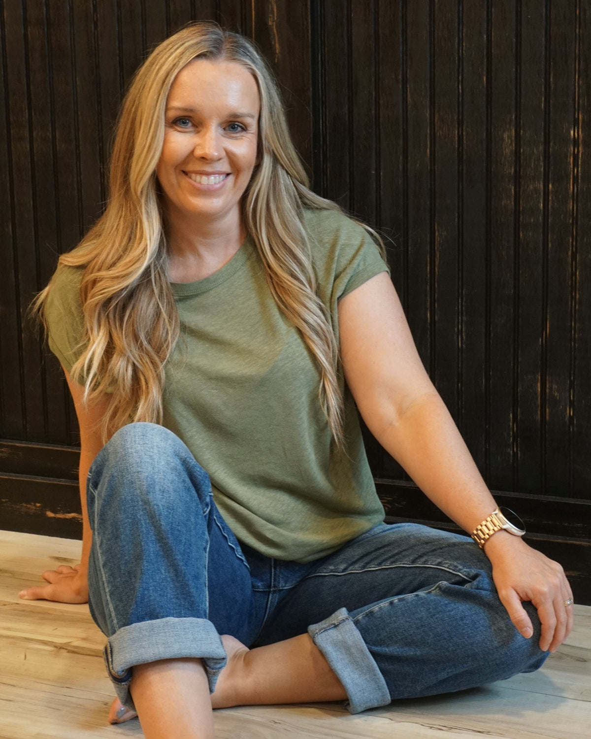 Linen Basic Cap Sleeve Tee - Fern