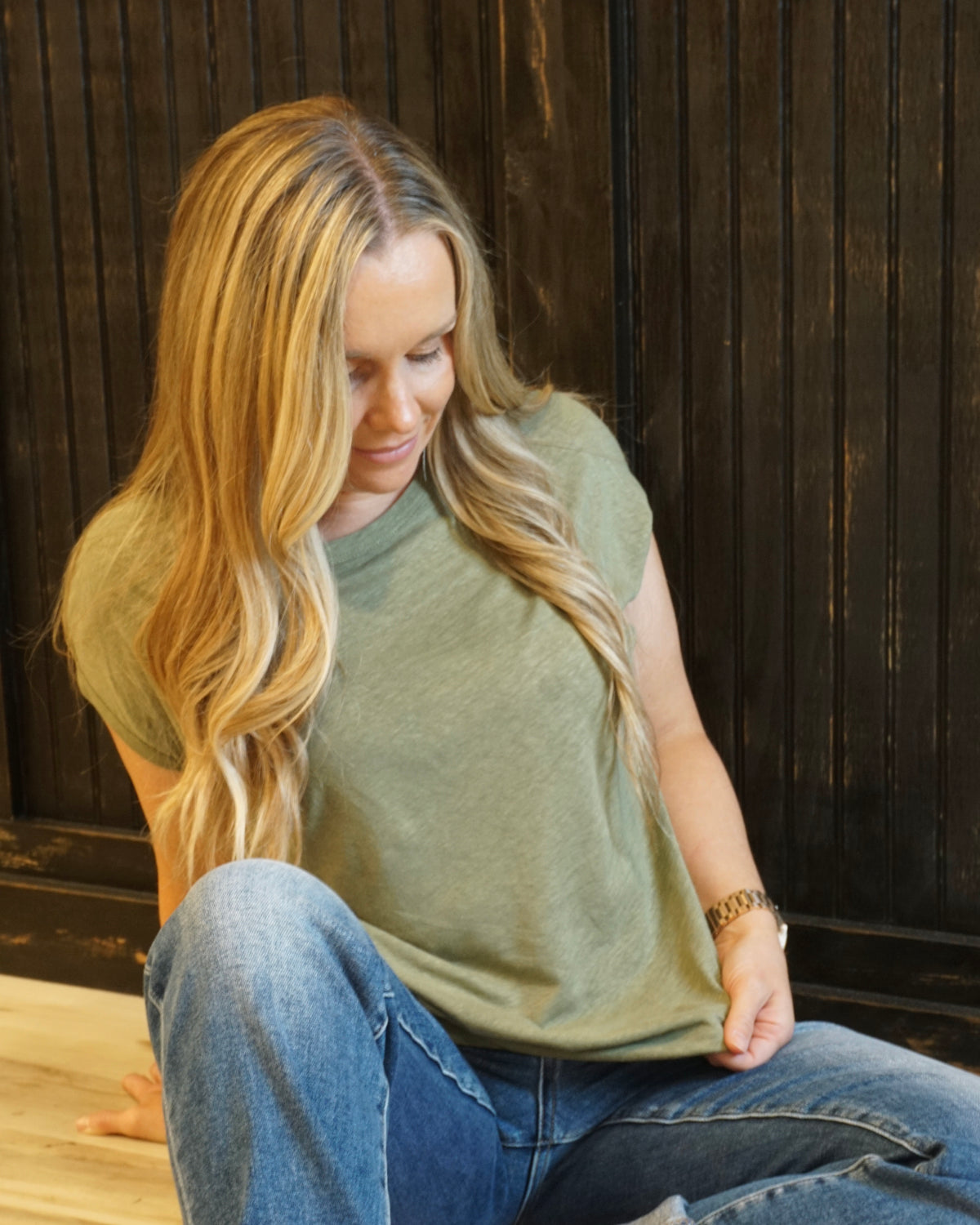 Linen Basic Cap Sleeve Tee - Fern