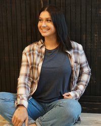 Linen Basic Cap Sleeve Tee - Charcoal