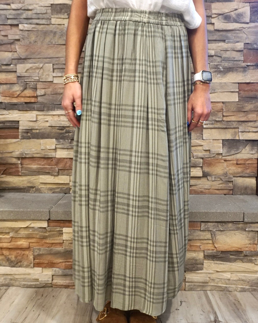 Plaid Printed Pleats Midi Skirt - Spruce