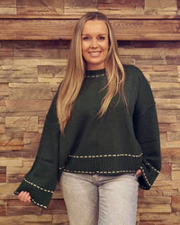 Sweater w/ Contrast Stitch - Green