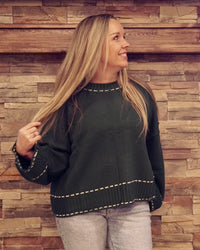 Sweater w/ Contrast Stitch - Green