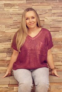 Metallic Sweater Top - Burgundy
