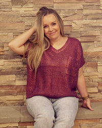 Metallic Sweater Top - Burgundy
