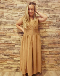 Front Zip Corduroy Midi Dress - Taupe