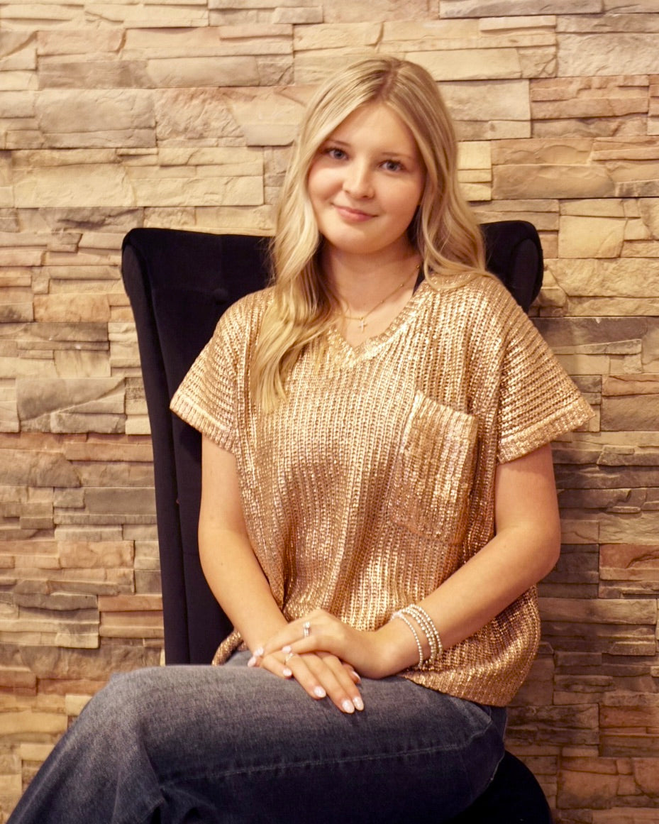 Metallic Sweater Top - Mocha Gold