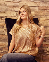 Metallic Sweater Top - Mocha Gold