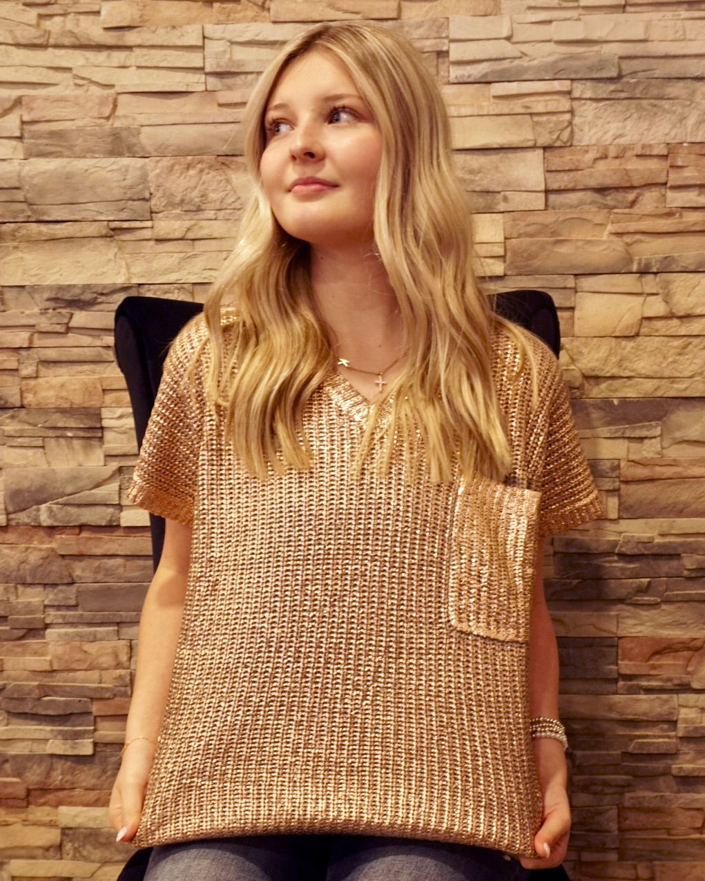 Metallic Sweater Top - Mocha Gold