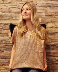 Metallic Sweater Top - Mocha Gold