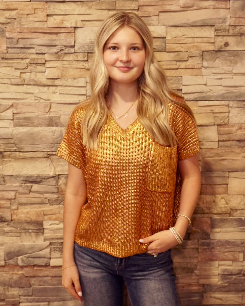 Metallic Sweater Top - Rust