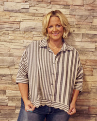 Plus Mixed Stripe Button Down - Black