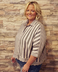 Plus Mixed Stripe Button Down - Black