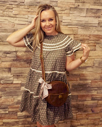 Floral Print Ruffled Dress - Olive