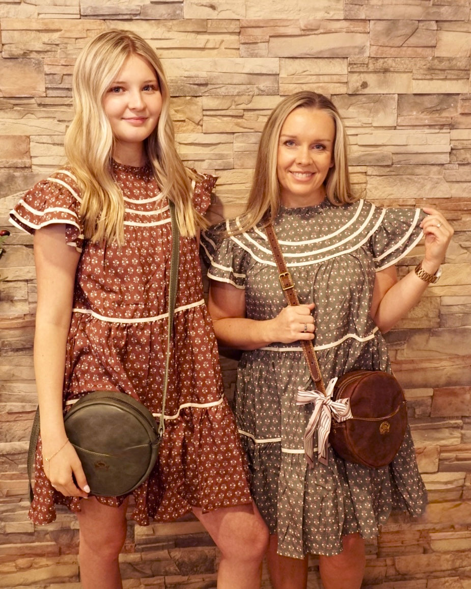 Floral Print Ruffled Dress - Olive