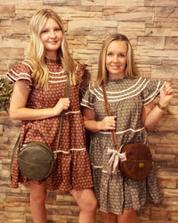 Floral Print Ruffled Dress - Brown