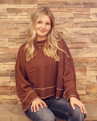 Sweater w/ Contrast Stitch - Brown