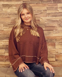 Sweater w/ Contrast Stitch - Brown