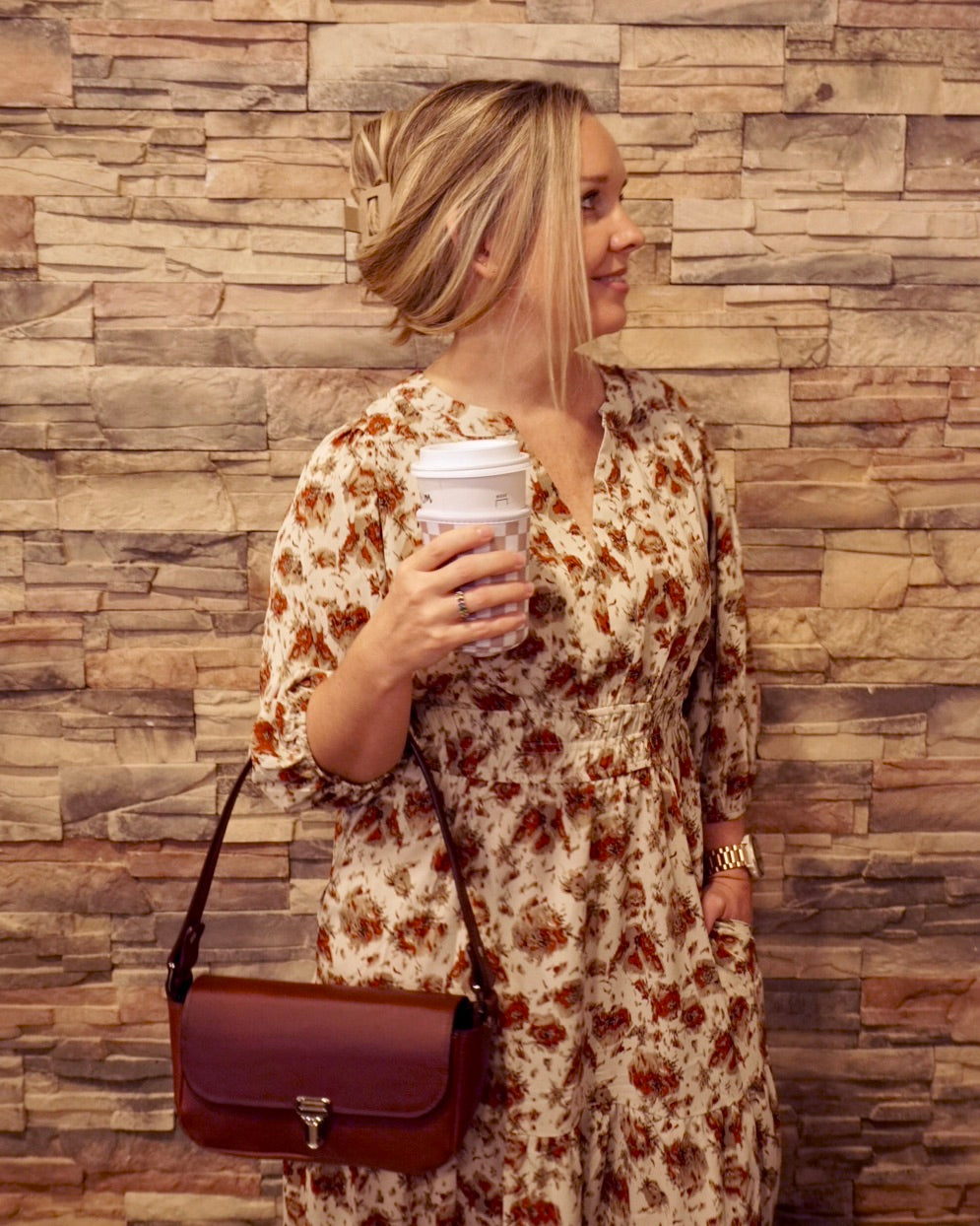 Printed Midi Dress - Cream/Rust