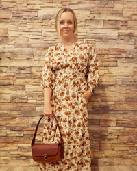 Printed Midi Dress - Cream/Rust