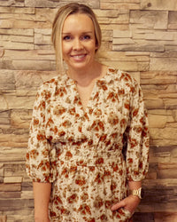 Printed Midi Dress - Cream/Rust