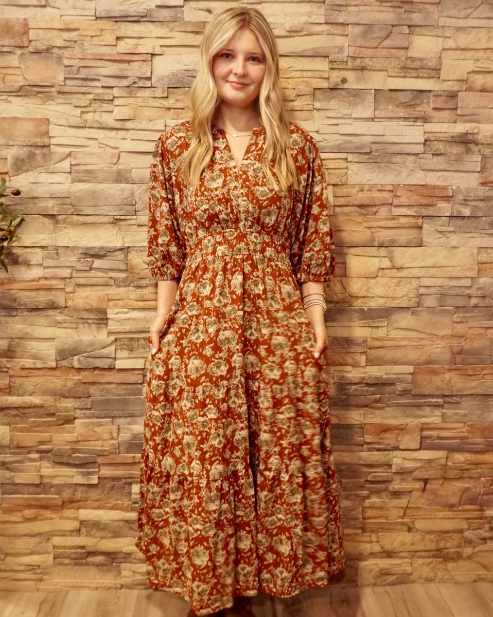Printed Midi Dress - Cinnamon/Taupe