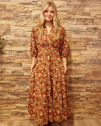 Printed Midi Dress - Cinnamon/Taupe