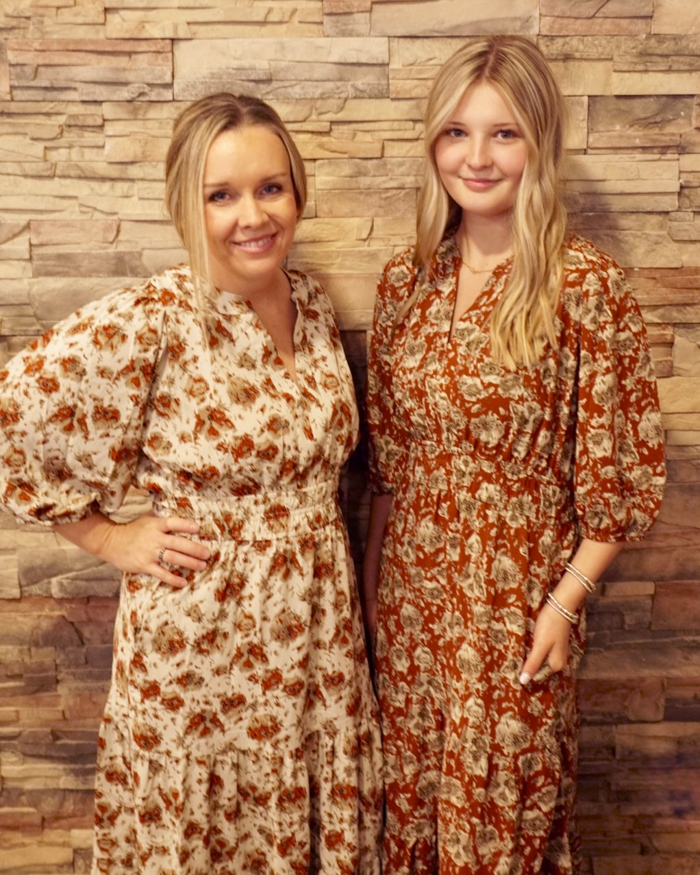 Printed Midi Dress - Cream/Rust