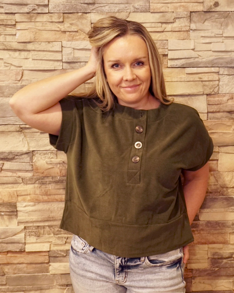 Boxy Corduroy Top - Olive