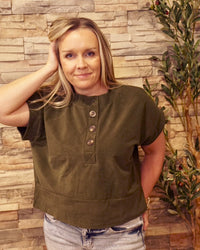 Boxy Corduroy Top - Olive