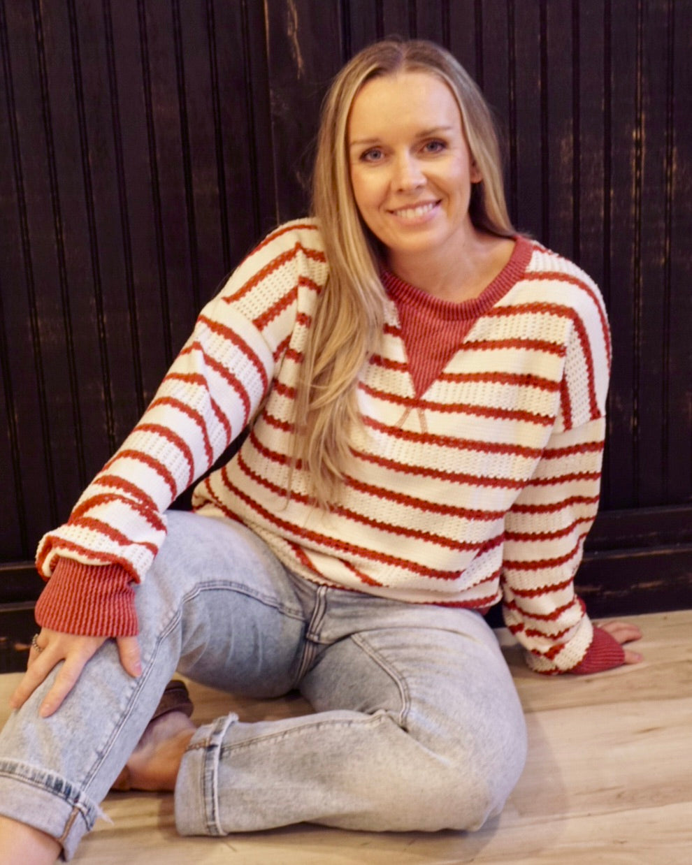 Striped Knit Sweater - Rust