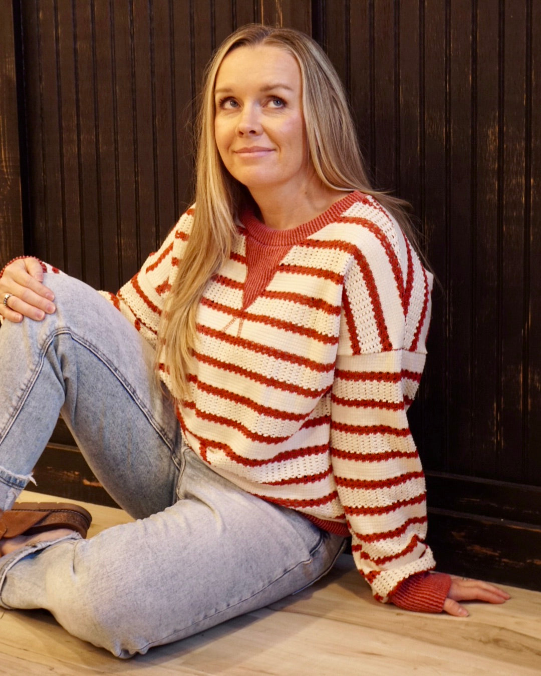 Striped Knit Sweater - Rust