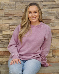 Acid Washed Fleece Sweatshirt - Rose