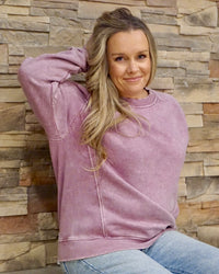 Acid Washed Fleece Sweatshirt - Rose