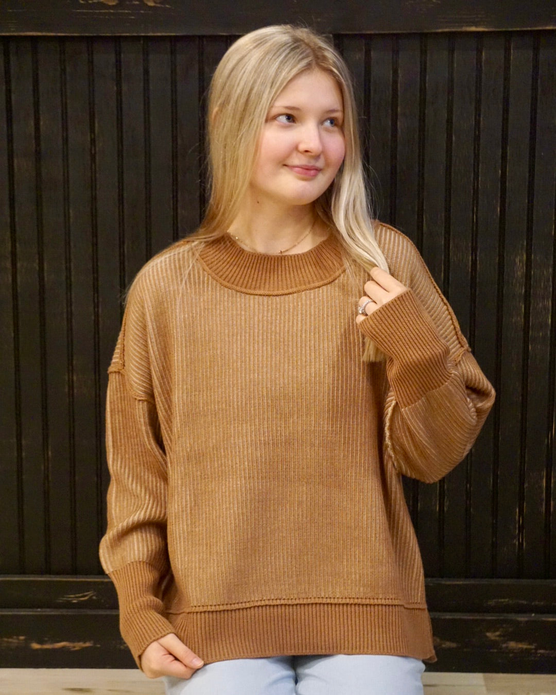 Two Tone Sweater - Deep Camel/Mocha