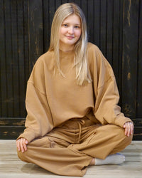 Ribbed Pullover & Pants Set - Deep Camel