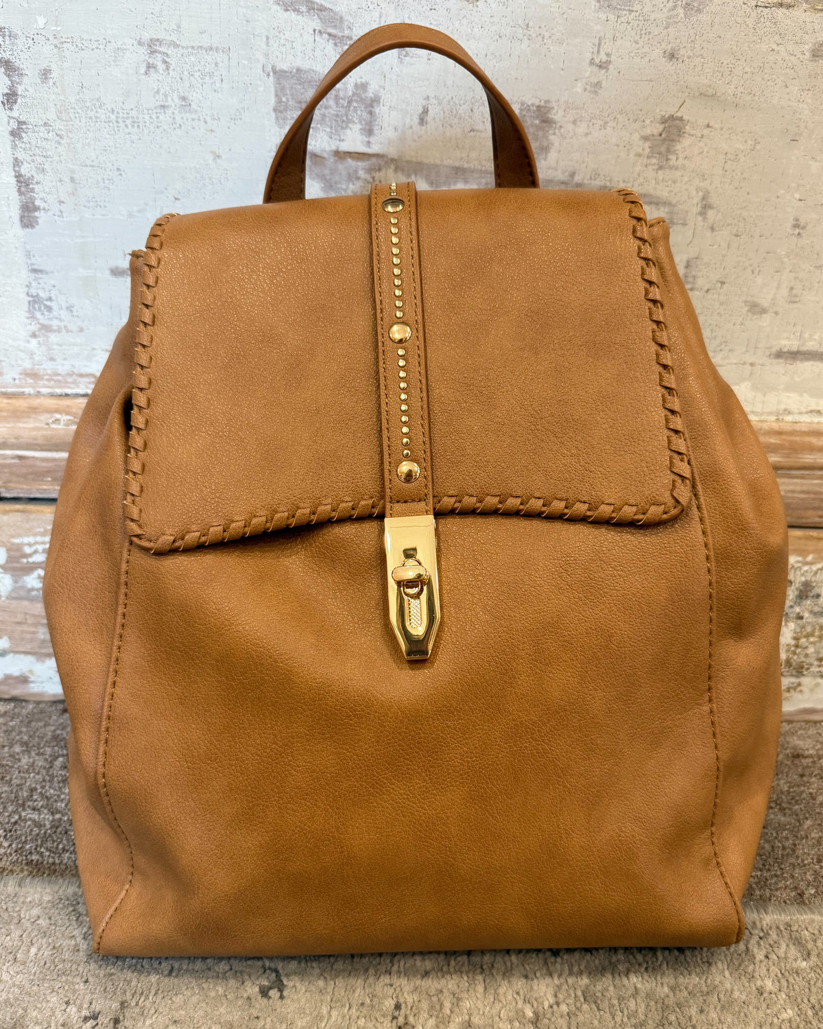 Olive Studded Whipstitch Backpack