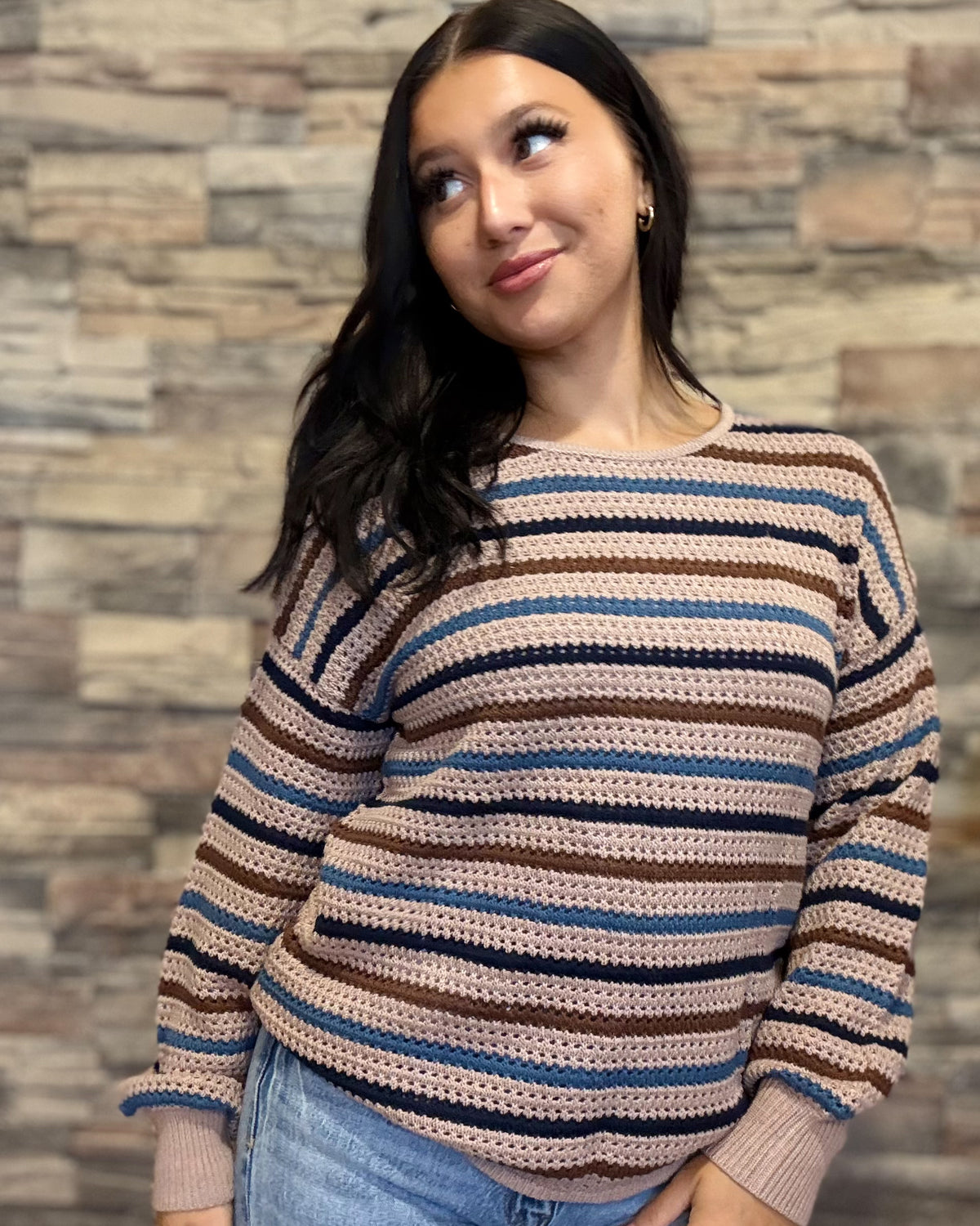 Striped Knitted Drop Shoulder Sweater