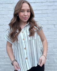 Black Stripe Short Sleeve Pocket Tab Detail Shirt