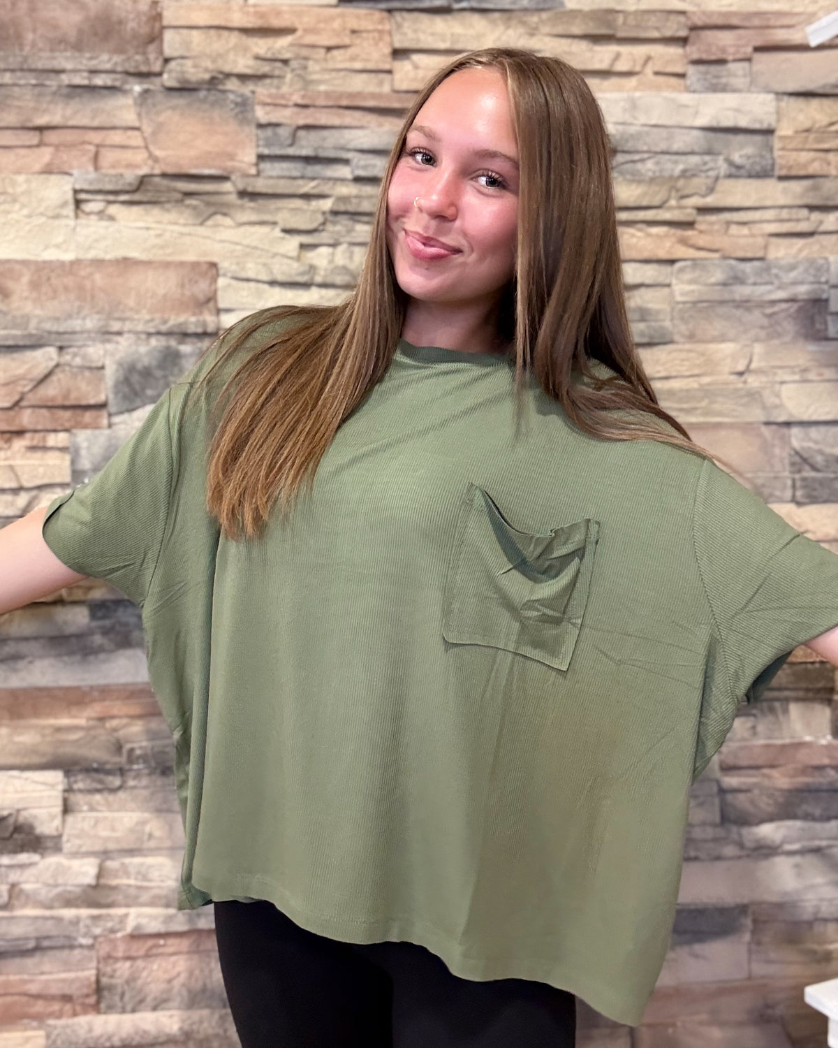 Light Olive Oversized Ribbed Round Neck Tee