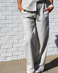 Linen Drawstring Lounge Pants-Olive
