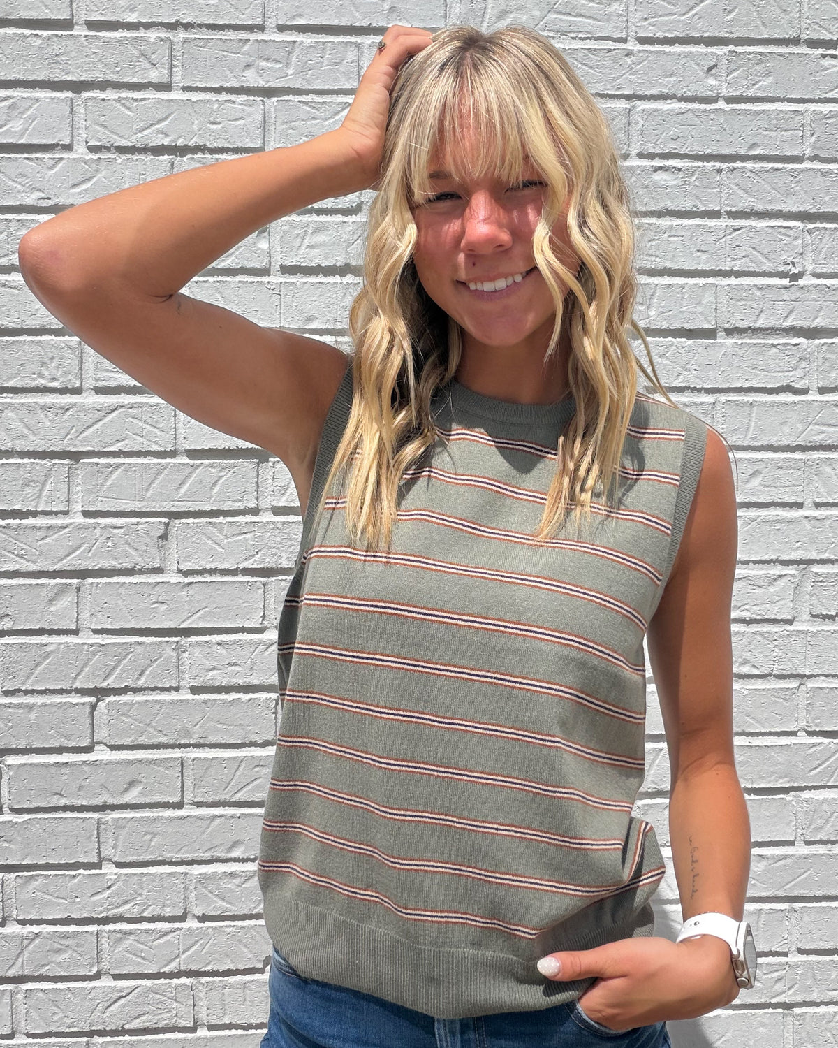 Sage Scottie Multi Striped Sweater Tank