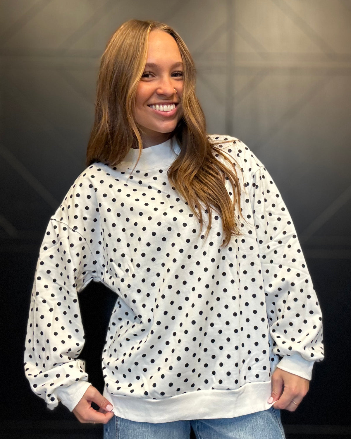 White Casual Polka Dot Pullover